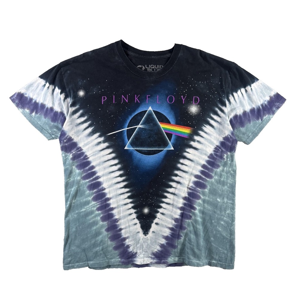 Liquid Blue Pink Floyd Dark Side Shirt Mens XL Blue Tie Dye Graphic Band Tee
